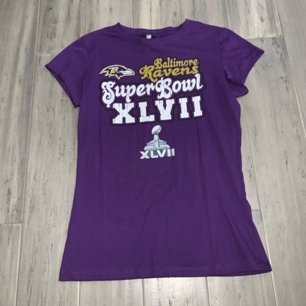 NFL Women’s Short Sleeve Purple Ravens Super Bowl XLVII T-Shirt Large